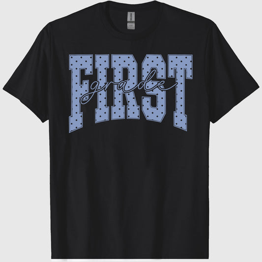 First Grade Shirt Blue Polka Dots Teacher Tee Cottagecore Aesthetic 1st Grade TShirt For Back to School Educator T-shirt.