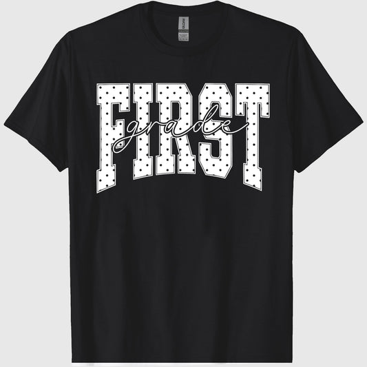 First Grade Shirt Blue Polka Dots Teacher Tee Cottagecore Aesthetic 1st Grade TShirt For Back to School Educator T-shirt