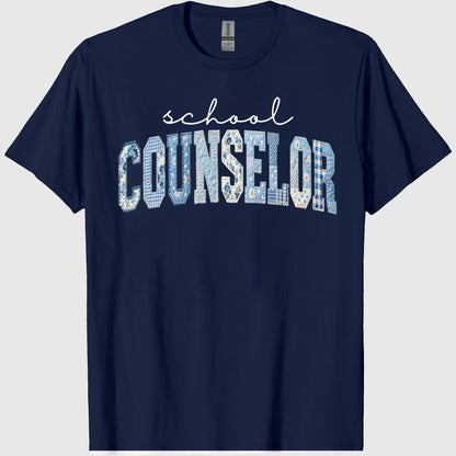 School Counselor Shirt, Faux Patchwork Floral Counselor Tee, Mental Health School Staff Shirt, Back To School Counselor Gift